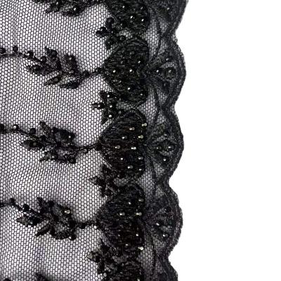 China 8cm Mesh Embroidery Lace Flower Embroidered Polyester Viable Black Lace Nylon Voile Fabric for sale