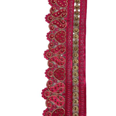 China Wholesale Viable African Pattern Lace Trim Metallic Embroidered Lace Trim With 8cm Wide for sale