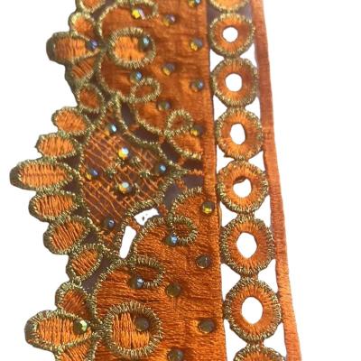 China Wholesale Viable African Pattern Lace Trim Metallic Embroidered Lace Trim With 6cm Wide for sale