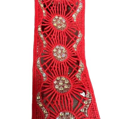 China Sustainable African Trim Lace Trim Metallic Rhinestone Embroidered Lace Pattern Lace Wide 6cm for sale