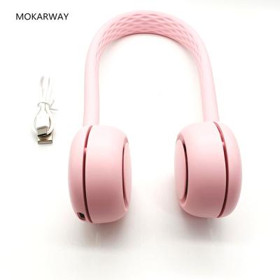 China High Quality Portable Neck Fan Portable USB Electric Fan Bladeless Hanging Pink Air Cooling Fan First Speed ​​For 7 Hours 5V 5v/800mah for sale