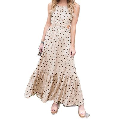 China 2022 Anti-Static Sleeveless Polka Dot Lace Up Backless Maxi Plus Size Dress Hollow Out Female Bohemia Sundress New Design for sale