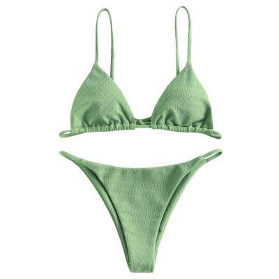 China OEM Service Windproof Textured Adults Swimwear Women Tie String Bikini Swimwear Solid Swimming Beach Wear Bikini for sale