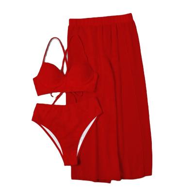 China Plus Size Bikini 2022 Red Chiffon Bikini Swimwear Yarn Beach Wear Tops Halter Swimwear for sale