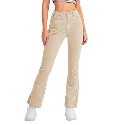 China Wholesale High Quality Regular Fit Regular Flare High Waist Fly Anti-wrinkle Zipper Corduroy Elegant Women's Pants and Trousers for sale