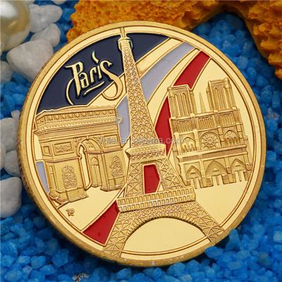 China Europe No Silver Metal Minimum Gold Challenge Souvenir Cheap Custom Commemorative Coin, Eiffel Tower Coin for sale