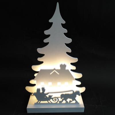 China MDF Board Seasonal Custom Christmas Led Imitate Silhouettes Wooden Christmas Tree Christmas Decoration for sale