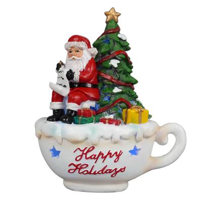 China Christmas Decor & seasonal gift xmas christmas tree scene santa led luminous resin xmas decoration for gift for sale