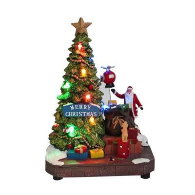 China With music & movement & mult led & tryme Wholesale Christmas Tree and Santa Scene Mult Functional Animated Led Musical Resin Christmas Village for sale