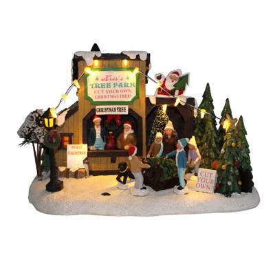 China Polyresin Artificial Custom Warm White Decor Small Christmas Led Lighted House With Characters for sale