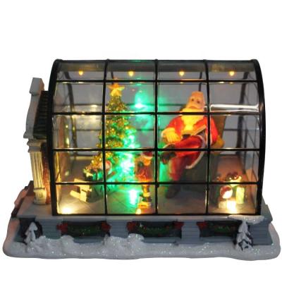 China Wholesaler led by Color Mult Sitting Santa Acrylic Musical House Merry Christmas Decoration with Elf for sale