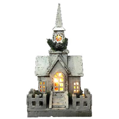 China Christmas Decoration Christmas Decoration LED Lighted Christmas Wooden Village With Church House Warming Gift for sale