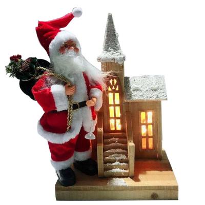 China Christamas Home Decoration Navidad Christmas Santa Claus Led Lighted Wooden House for sale