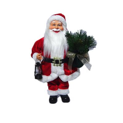 China Cloth+Wholesale 40cm Plastic Cloth Christmas Santa Claus Standing Figure With Bag And Mistletoe Lantern for sale