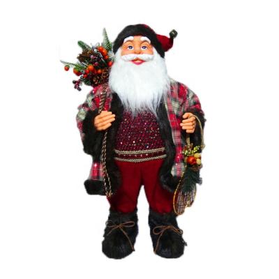 China Christmas Decoration Christmas Room Decor Plastic Figure 80 Cm Christmas Standing Santa Claus With Jumper Bag for sale