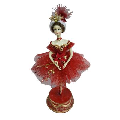 China Ballerina New Arrive Red Cloth Plastic Ballerina Custom Dancing Wind Up Music Box for sale