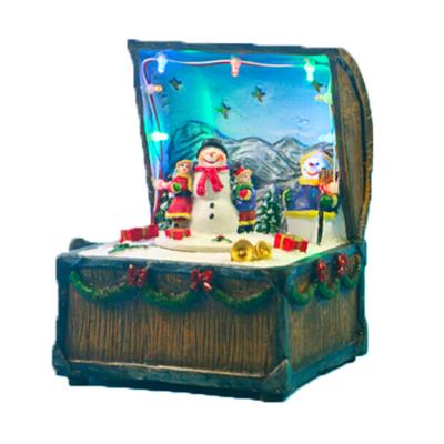 China Wholesale polyresin Christmas decorative LED village box music box of decoration wind up for sale