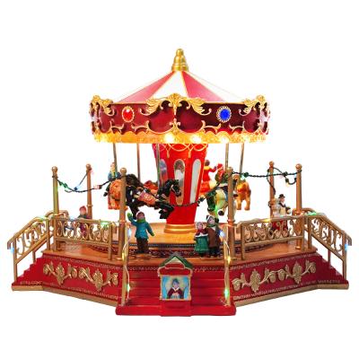 China Plastic Amazon Hot Selling Led Lighted Large Size Rosies Carousel Christmas Rotating Christmas Decor With Music Box for sale