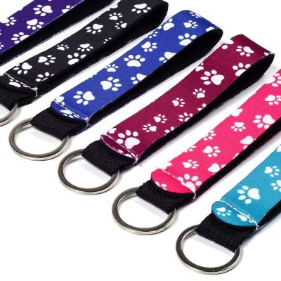 China Neoprene+Rubber Designer Wrist Lanyard Keychain Neoprene Sublimation Wristlet Badge Lanyards Wrist Short Strap for sale