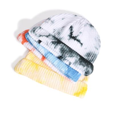 China JOINT winter cuff warm hats design multicolor acrylic adult knitted fisherman beanie sport tie dye beanie hat for sale