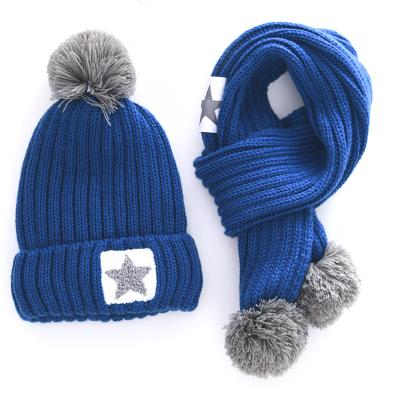 China Wholesale Character Boys Kids Toddlers Girls Kids Beanie Hat and Baby Knit Scarf Two Piece Set for sale