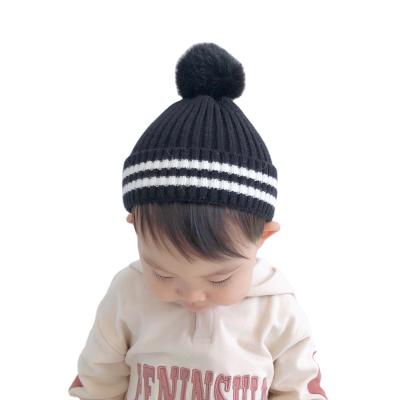 China New Casual Fashion Winter Cute Children Cover Ups Warm Outdoor Solid Color Knit Kids Beanies With Pom Pom for sale