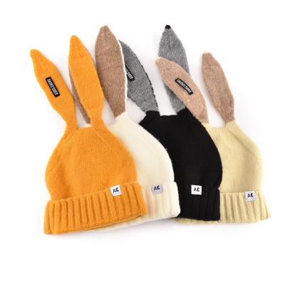 China Warm Winter Baby Kids Woolen Casual Hat Knit Beanie Long Ear Knitted Hat Winter Rabbit Ear Kids Baby Animal Hats for sale