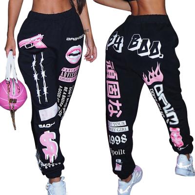 China New 2021 Anti-Wrinkle Fashion Graffiti Joggers Pants Women Nasty Hip Hop Sports Tracksuit Print Cotton Jogger Graphic Sweatpants for sale