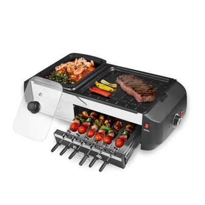 China Family BBQ 3in1 GRILL Hot Pot Kebab Auto-rotating Spits Multi Household Electric Baking Oven for sale