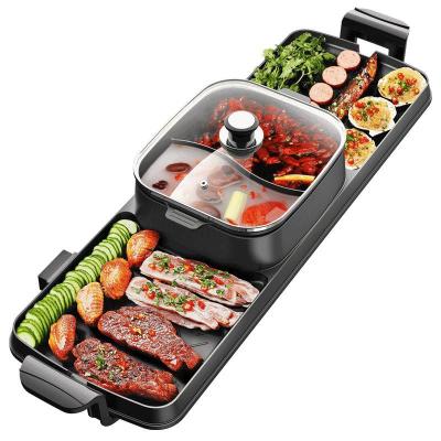 China Household Multifunction Electric BBQ Pan Smokeless Electric Frying Gill And Hot Pot With Steamer for sale