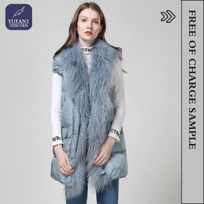 China YuFan Waterproof High End Custom New Arrives Elegant Nordic Style Duck Down Tunic Lady's Winter Warm Fur Down Jacket Fur Vest for sale