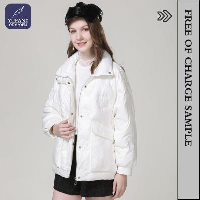 China YuFan High Quality Waterproof Women White Down Jacket Zipper Up Winter Stylish Stripper Pockets Ladies Windproof Coat Down Jacket for sale