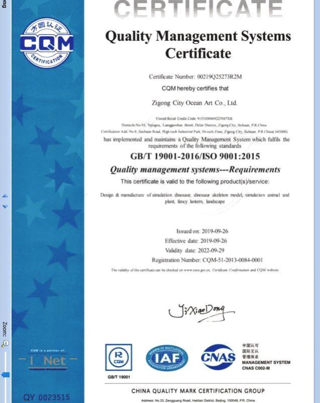 ISO9001 - Zigong City Ocean Art Co., Ltd.