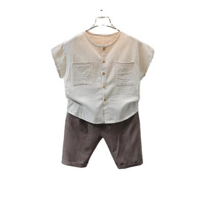 China Summer fashion suit simple striped anti-pilling collar shirt round T-shirt shorts handsome Sui boy children clothing sets children to wear for sale