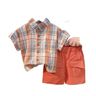 China Wholesale 2022 New Summer Children's One-Piece Short Sleeve Short Sleeve Plaid Shorts Casual Two-piece Set for sale