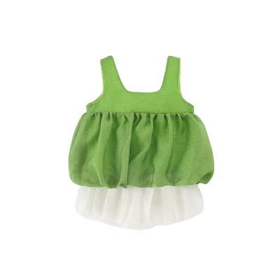 China 2022 Spring/Summer 2022 New Casual Ins Wind Girl's Upper Half Body Shorts Lantern Green Vest Sleeves Summer Thin Children Two-Piece Set for sale