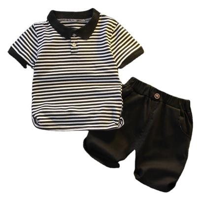 China Baby Boys Kids Suit Anti-pilling New Summer Lapel Stripes Polo Shirt Stylish Casual Short Sleeve Clothing Sets With for sale