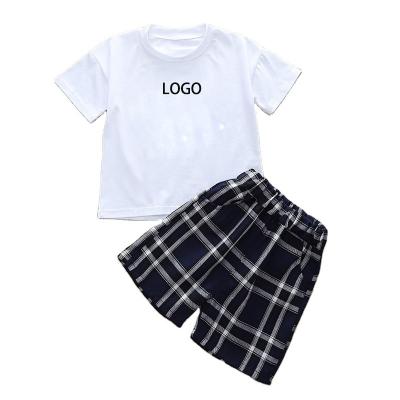 China 2022 new anti-pilling style cartoon clothing summer air cute anak baju children shorts plaid clothing casual short sleeve suit for sale