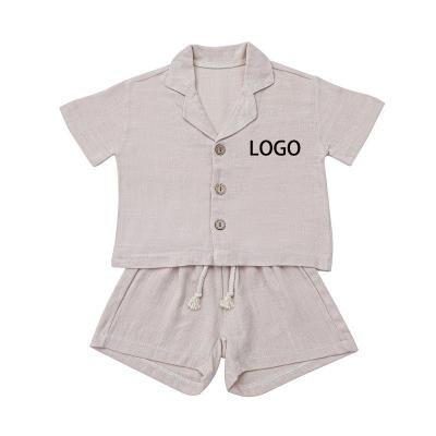 China Hot 2022 style anti-pilling canvas V-neck clothes buttons solid color vest with short sleeves short sleeved abbreviations boys and girls suit for sale