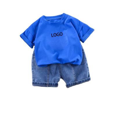 China Anti-pilling 2022 new style summer knit cotton short sleeves boys denim shorts cool customizable boy suit baby T-shirt children wear for sale