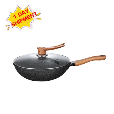 China Sustainable Healthy Non Stick Cast Iron Korean Kitchen Cooking Pots Cookware Set Black Induction Sauce Wok Pan With Lid for sale