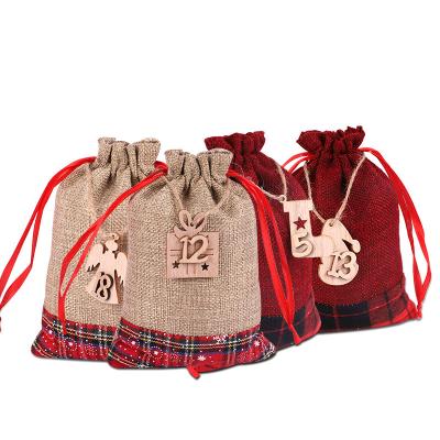 China 2021 Red Burlap Plaid Sublimation Kids Burlap Drawstring Pom Bags Wholesale Eco-friendly Santa Sack For Custom Luxury Custom Made for sale