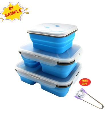 China Collapsible Eco Friendly Children Food Grade Silicone Household Items Food Storage Container Set Bento Lunch Box for sale