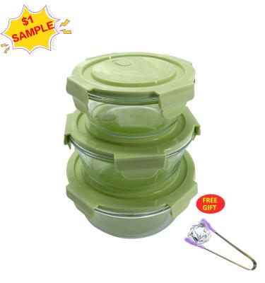 China Bulk Stored Biodegradable Recyclable Refrigerator PP Round Lid Glass Food Packing Storage Container Set Bento Lunch Box for sale