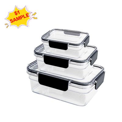 China Wholesale Viable Black Clear Bpa Free Plastic Food Stackable Storage Container Set Bento Lunch Box Lid With Airtight for sale