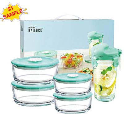 China Viable In The Wholesale Price Liquid Reuseable Meal Prep Food Clear Glass Storage Container Set Bento Lunch Box for sale