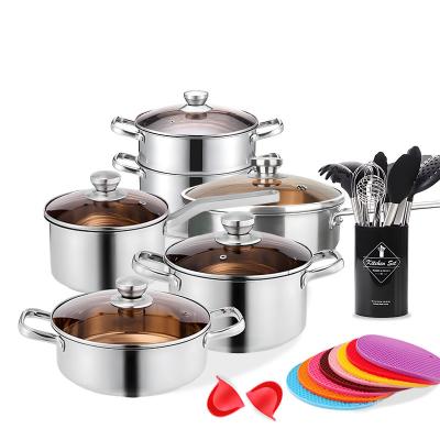 China Sustainable 12 Pcs Non Stick Camping Set Die Cast Aluminum Pot Frying Pan Cookware Sets With Medical Stone for sale