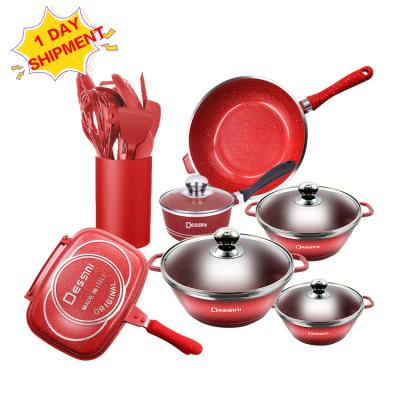 China 23Pcs Durable Non-Stick Die Cast Aluminum Medical Stone Baking Tray Kitchen Tableware Cooking Pot Bake Set Cookware Sets for sale