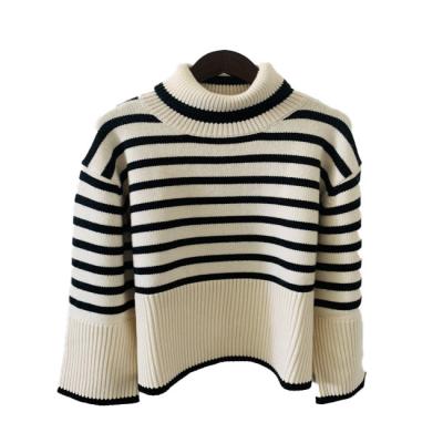 China Anti-wrinkle Ms. Wadding Sweater Knit Stripe High Collar Ms. Thick Sweater Sweater for sale