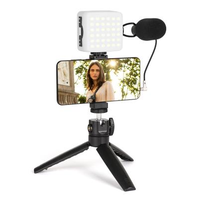 China Stable Smartphone All-in-One Vlogging Video Kit with Shotgun Microphone, Phone Holder, LED Fill Light Tripod CE ROHS FCC for sale